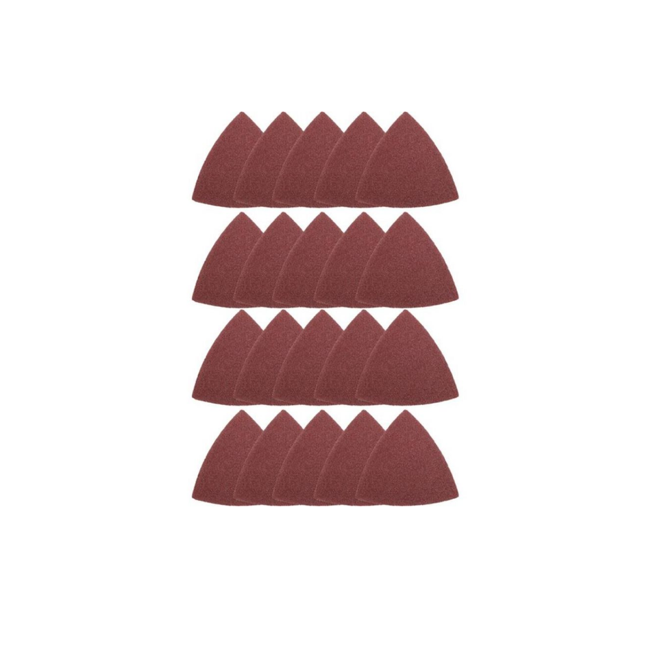 Set of sanding discs stacked on a white background
