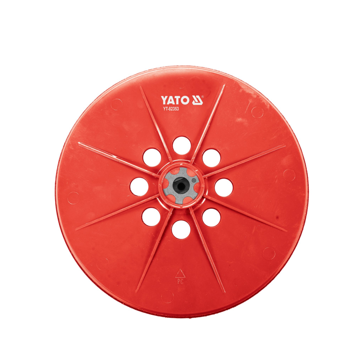 A red circular plastic spool or reel with radial spokes and multiple circular cutouts, featuring the white YATO brand logo and model number TY-2030 near the top center.