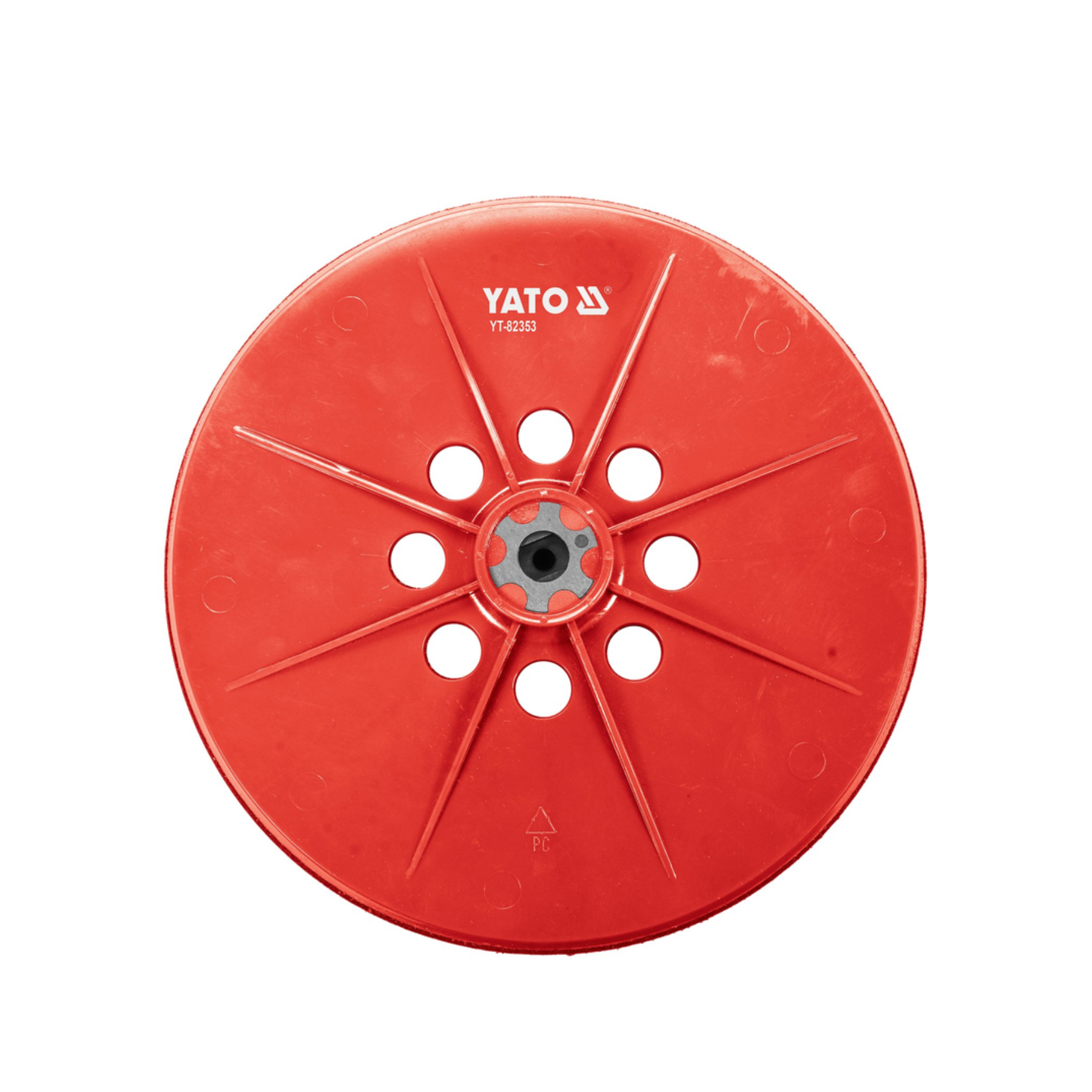 A red circular plastic spool or reel with radial spokes and multiple circular cutouts, featuring the white YATO brand logo and model number TY-2030 near the top center.