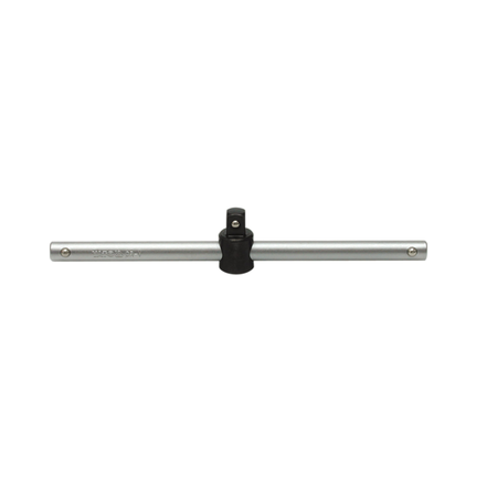 Metal rod with a black knob on a white background