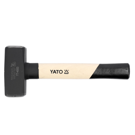 A Yato brand black and beige wooden-handled sledge hammer on a solid white background.
