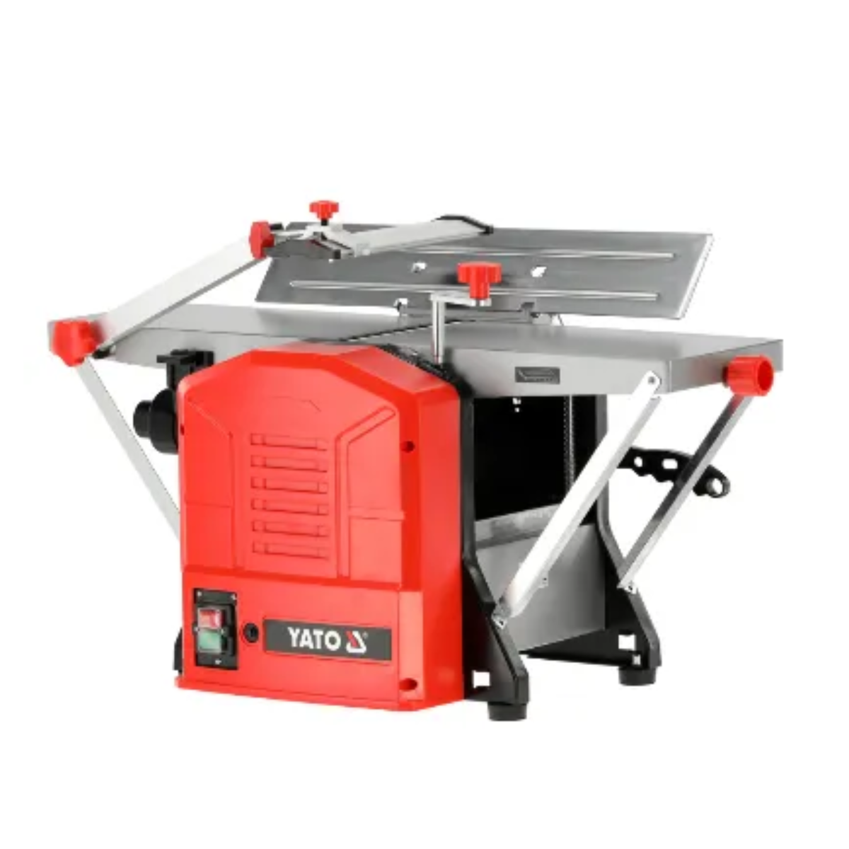 Red and silver table saw with Yato branding on a white background