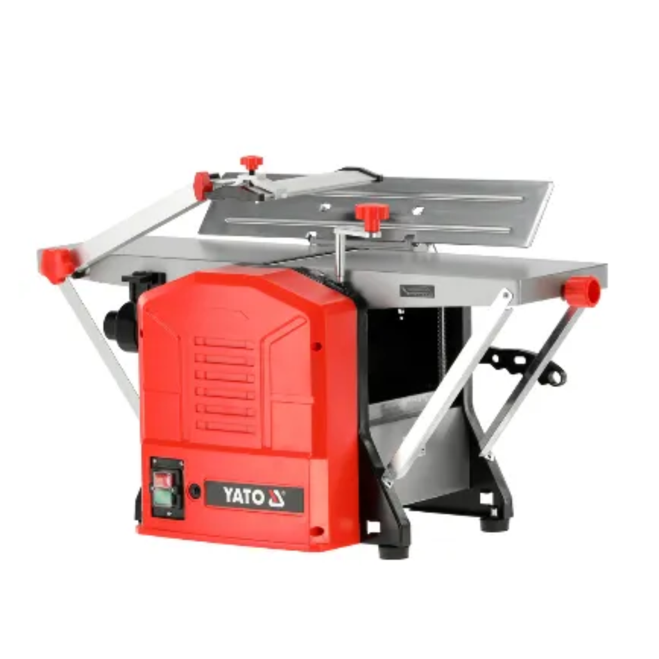 Red and silver table saw with Yato branding on a white background