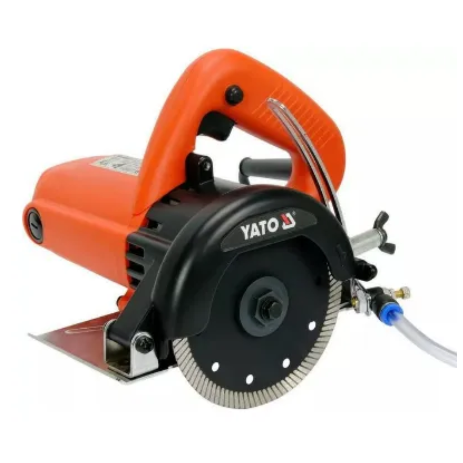 Orange and black Yato angle grinder on a white background
