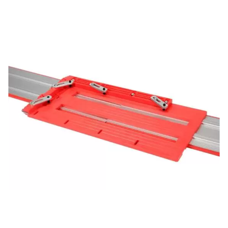 Red and silver metal ruler on a white background