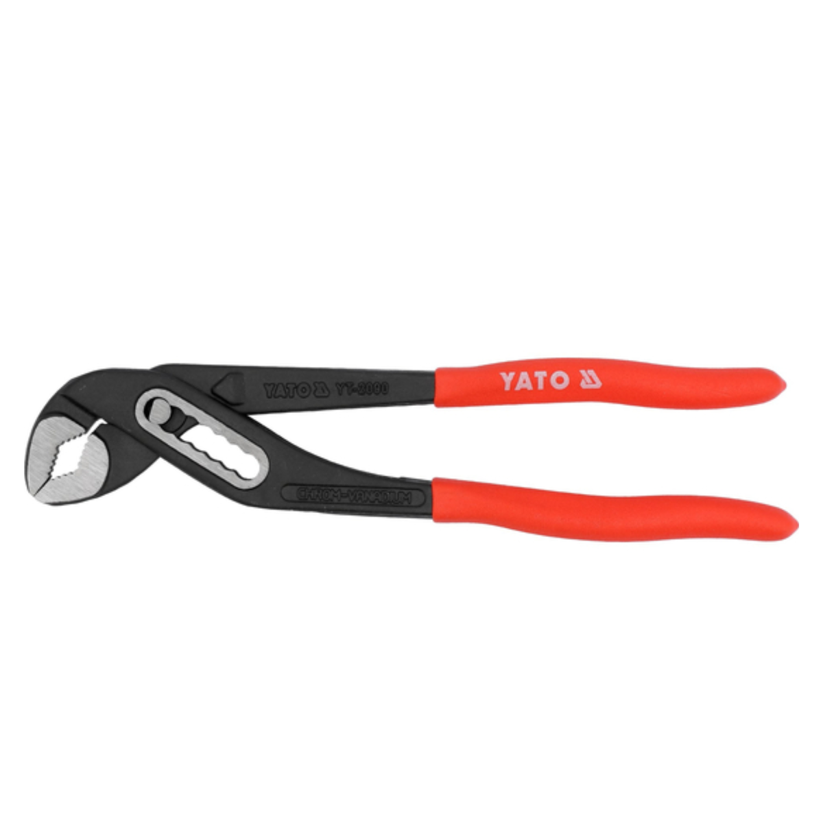 YATO 1250D Pipe wrench with black metal jaws and bright red handles, shown on a plain white background.