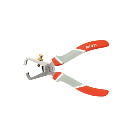 Yato cable tie pliers with orange and gray handles on a white background