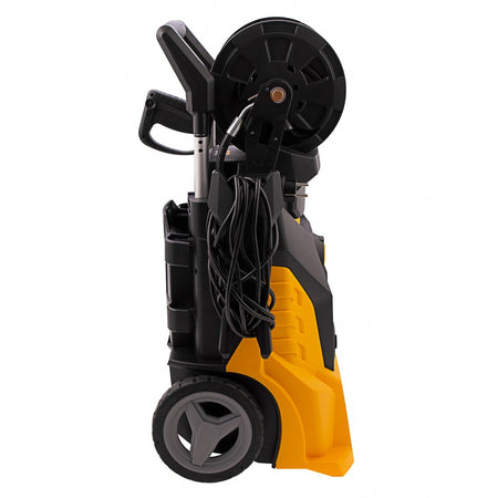 Black and yellow pressure washer on a white background